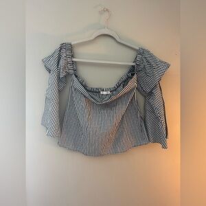 Gingham B&W off-shoulder flowy top